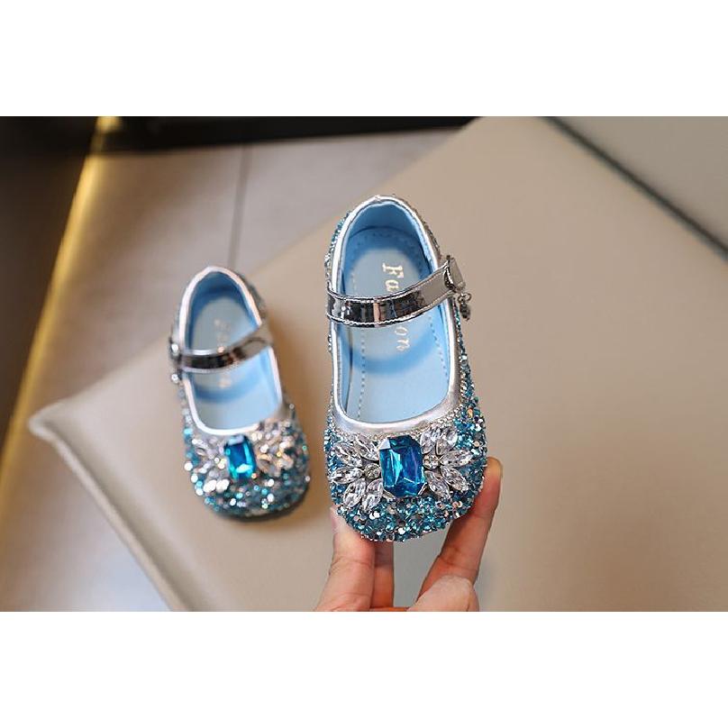 Girls Princess Shoes Spring and Autumn New Rhinestone Fashion Bow Baby Girl Crystal Shoes Soft Sole Elsa Single Shoes