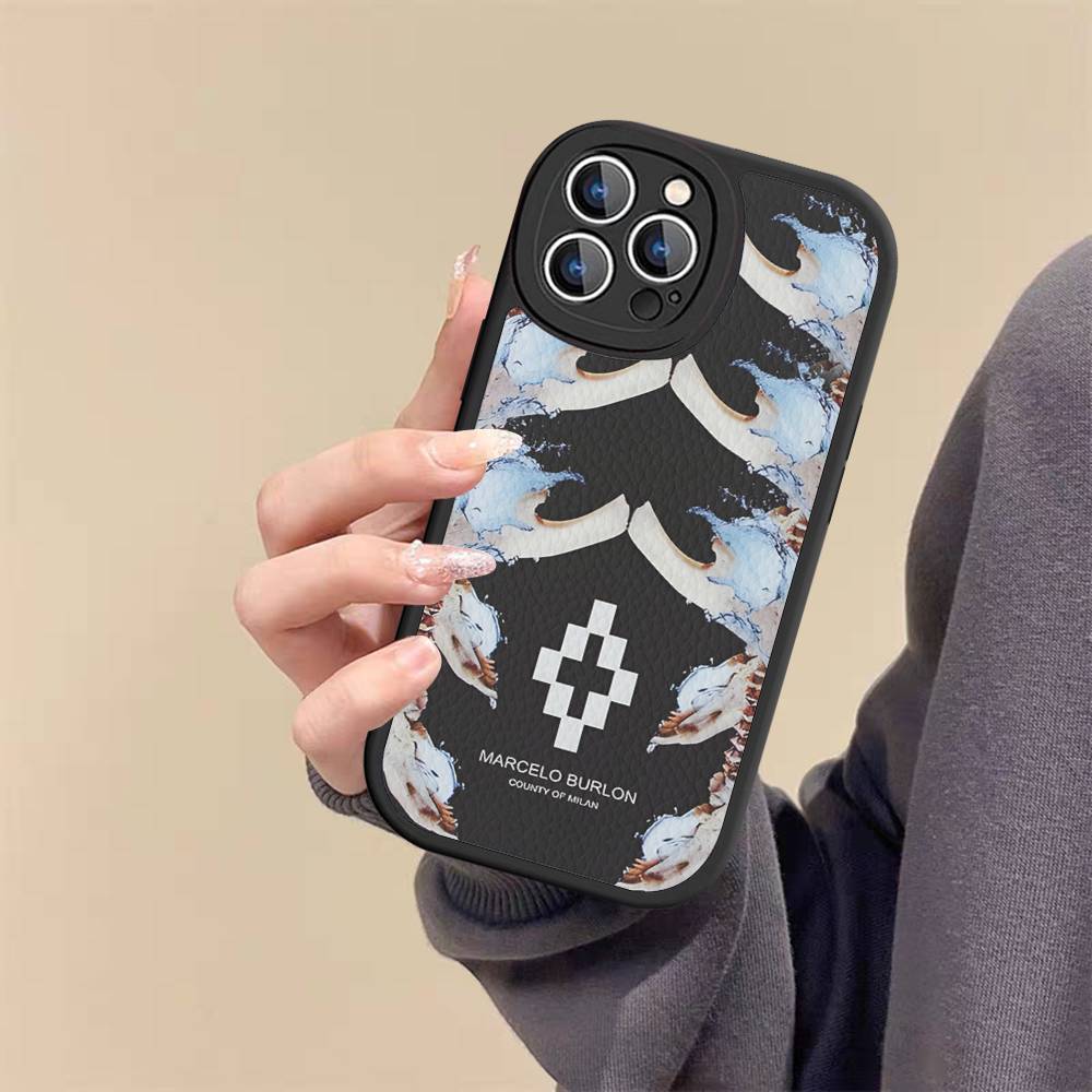 Custodia per Telefono M-MARCELO B-BURLON Per IPhone 16 15 14 13 12 11 Pro Max Plus Pelle Morbida Cover