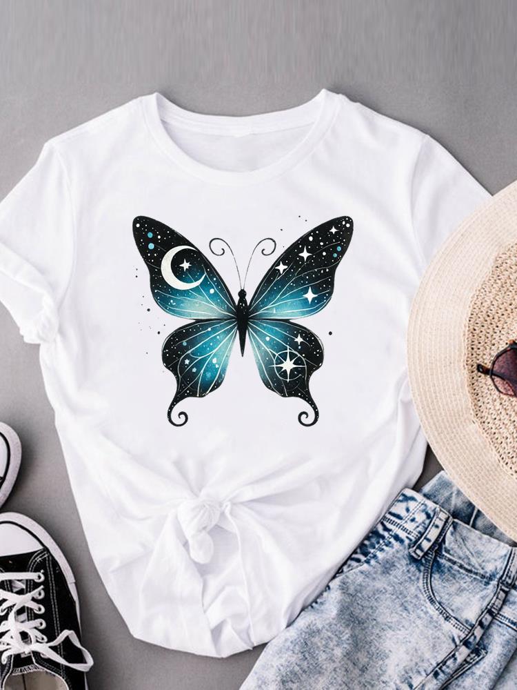 

(Asian Size) Clothing sweet watercolor cute 90s Print Female Casual Short Sleeve Fashion T Women s Top Graphic Tee T-shirts S