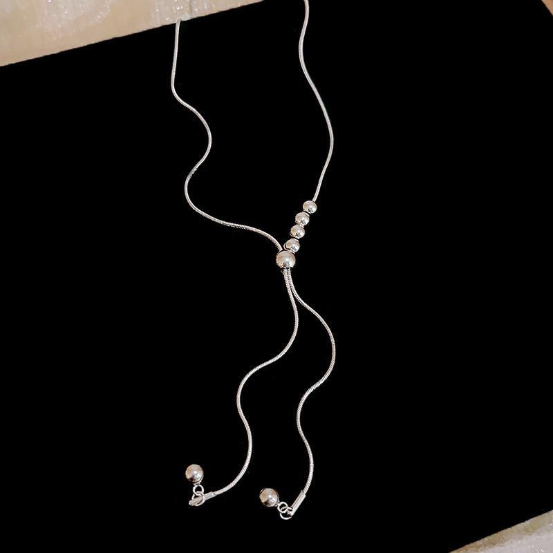 Metal Ball Beaded Pendant Necklaces for Women Ladies Temperament Fine Chains Adjustable Pull-Out Necklaces Jewelry Accessories