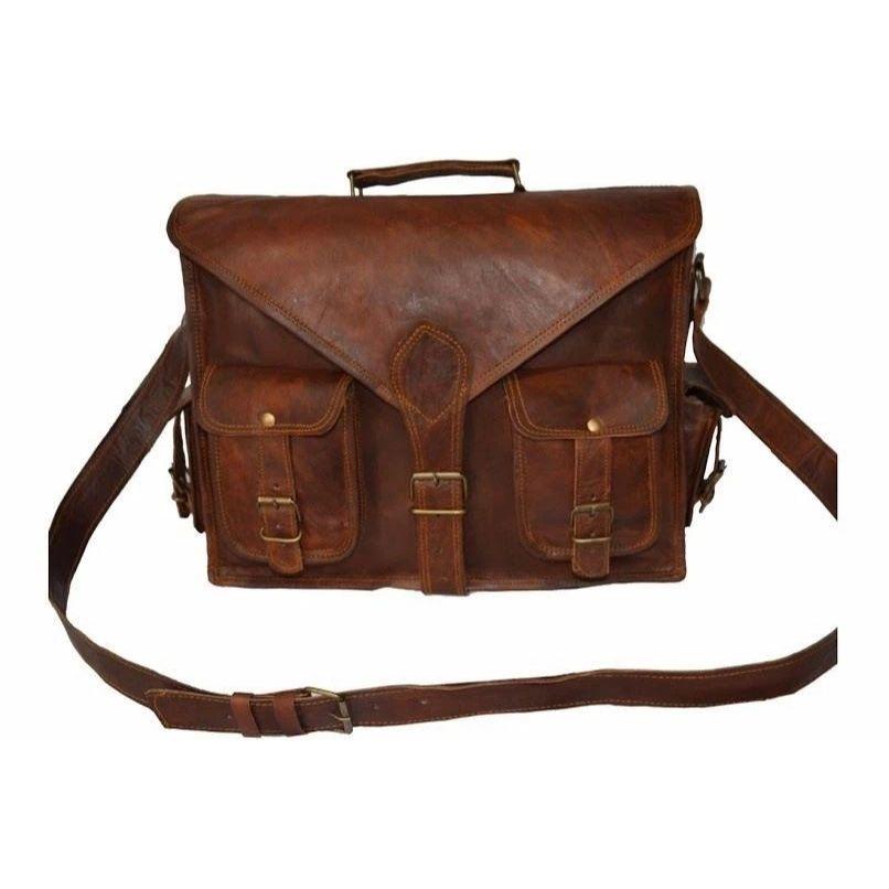 Men's Genuine Vintage Brown Leather Messenger Bag Shoulder Laptop Bag Briefcase