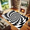 Black 3D Vortex Rug Optical Illusion Holographic Floor Art Living Room Bedroom Home Decoration Carpet
