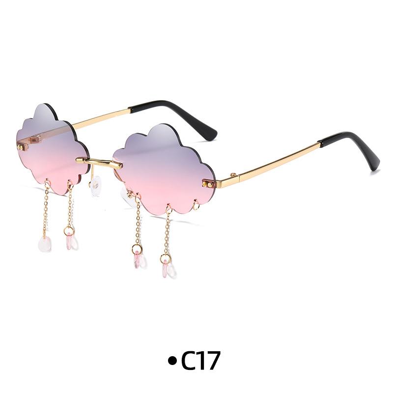 Sunglasses Funny Cloud Shaped Men and Women Disco Glasses Clouds Tassel Shades Rimless Sunglasses UV400 Eyewear