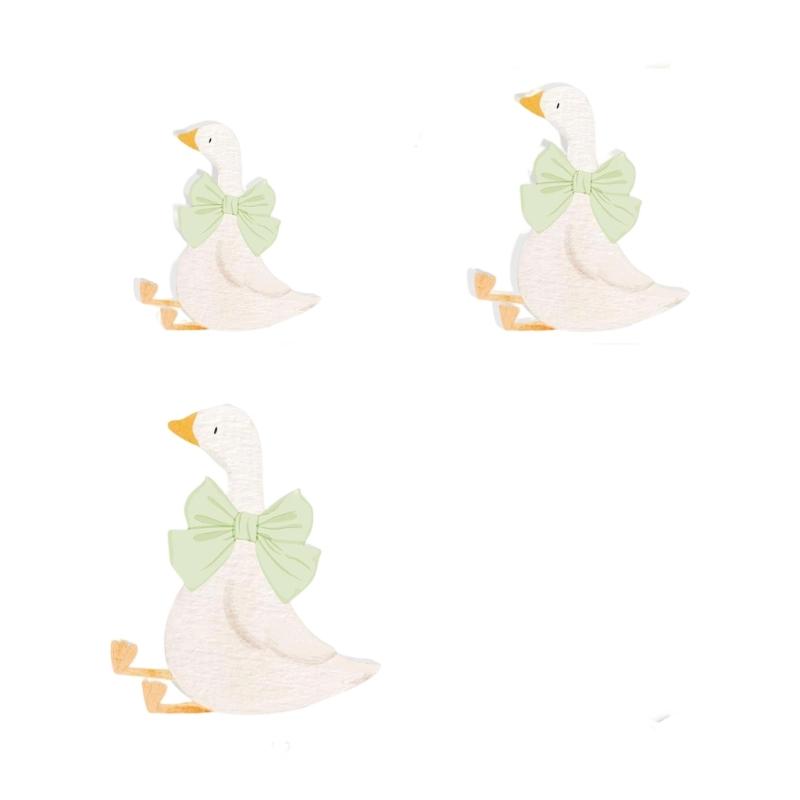 

3Pcs Wood Geese Statue Ornaments Wooden Easter Geese Figures Decoration for Christmas Halloween Thanksgiving Parties зелений