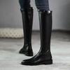 Black Elegant With Low Heels Pointed Toe Leather Women'S Long Boots  Autumn Winter Fleece-Lined Ladies Knee High Shaft Shoes
