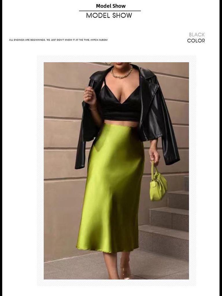 Jesienna satynowa spódnica midi z rybim ogonem - Nowa europejska i amerykańska moda damska