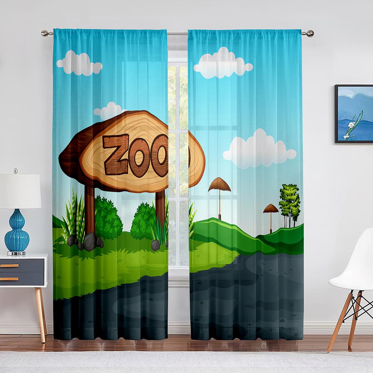 

Мультяшный зоопарк тема оконные тюль занавески животные дикая природа тигр панда прозрачная вуаль занавеска для детской спальни гостиная домашний декор 1 PCS W100XH250cm&Grommet Top