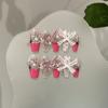 Quick Nails Pink Handmade Wearing Nail Rose Pink French Nail Art Lace Bow Love Big Diamond Wearing Bridal Nail Stickers