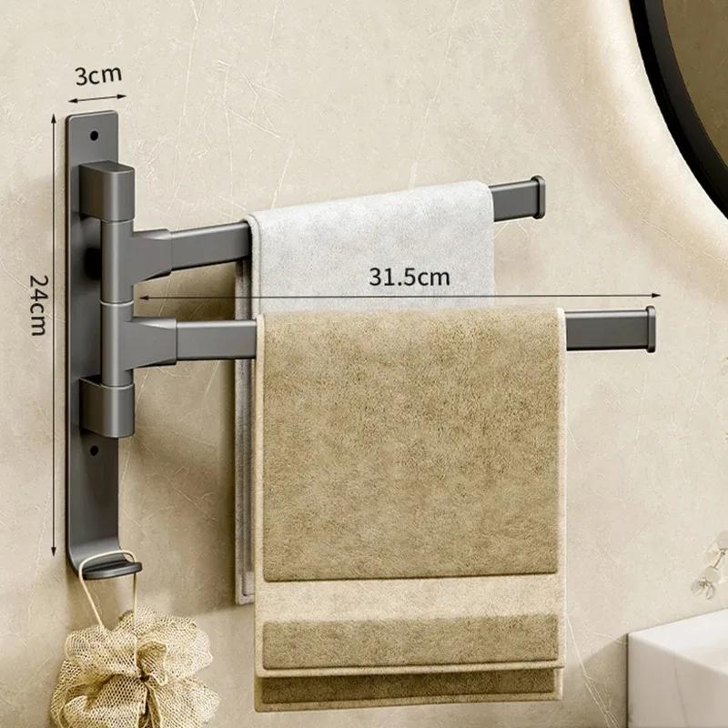 Multifunctional Rotatable 180°  Towel Holder Space Aluminum Shower Room Towel Hanger Storage Organizer For Bathroom Accessories