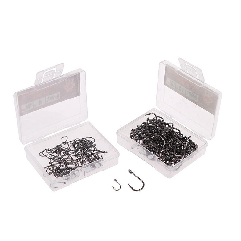 100Pcs/Box High Carbon Steel Fish Hook Durable High Strength Barbed Fishing Hooks With Ring For Carp Fishing Accessories