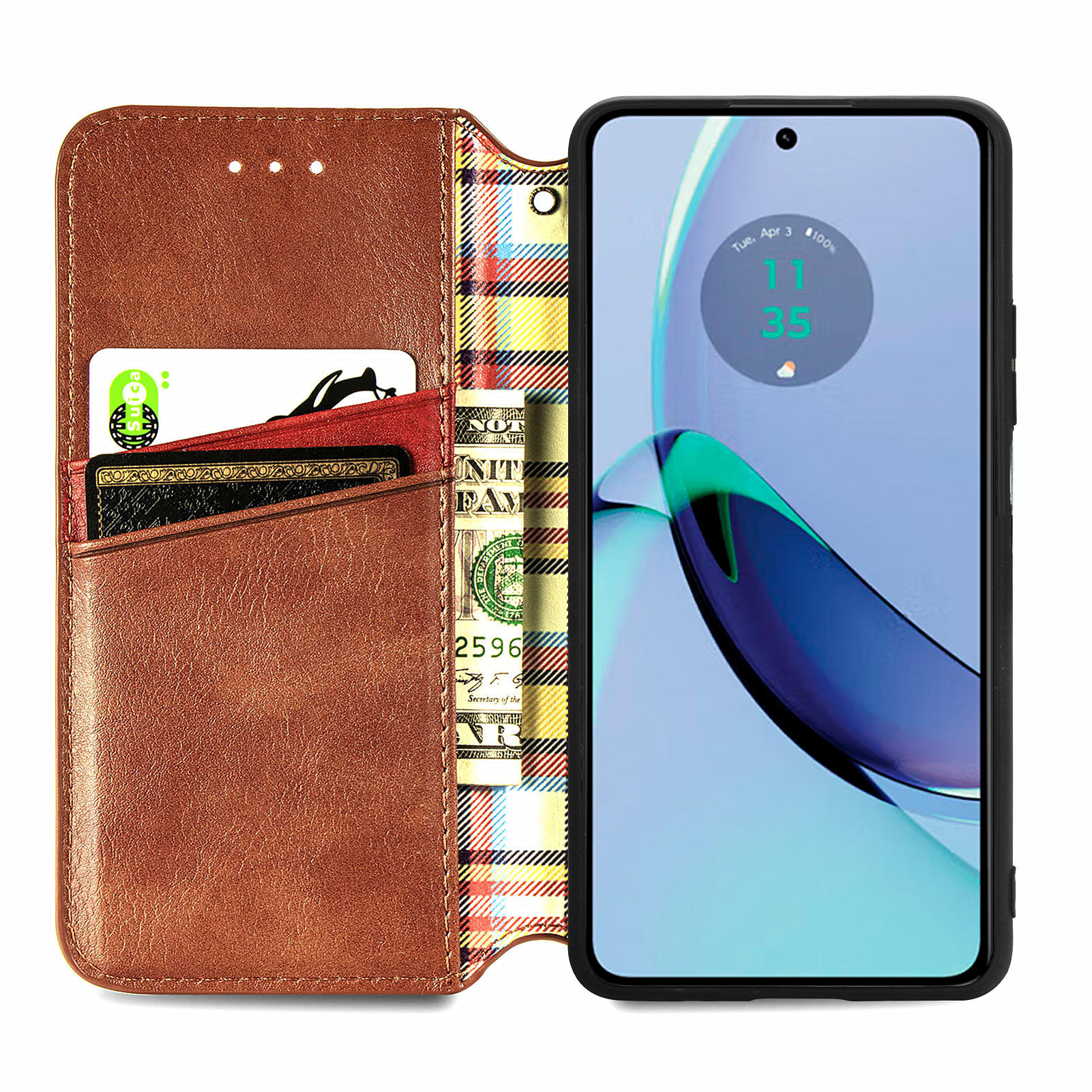 

For Motorola Moto G84 5G PU Leather Case Rhombus Imprint Wallet Stand Phone Cover Brown