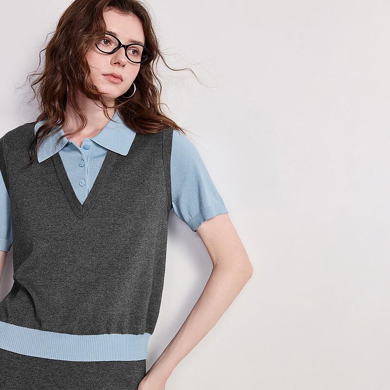 Chuyu Women's Lyocell Color-Block Faux Two-Piece Knit Top