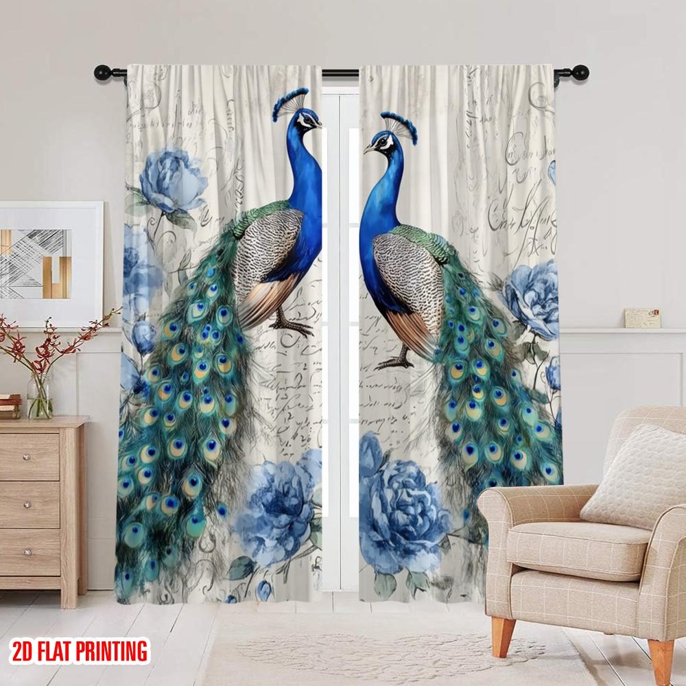 2pcs,2D plane printing Popular Curtain Panels Peacock Romance Versatile 100% Polyester (without rod) Decorations For Home Use