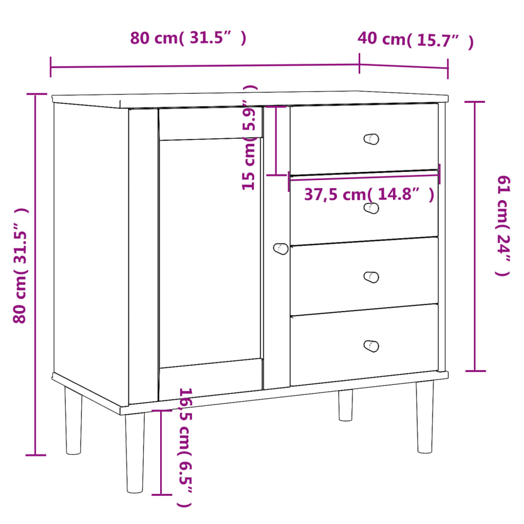 SENJA Sideboard Rattan Style White 80 x 40 x 80 cm Pine Wood