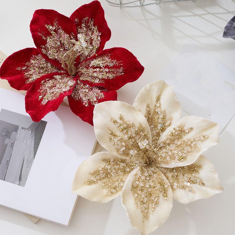 Glitter Artificial Christmas Flower Velvet Sequin Floral Simulation Flower  Home Decoration