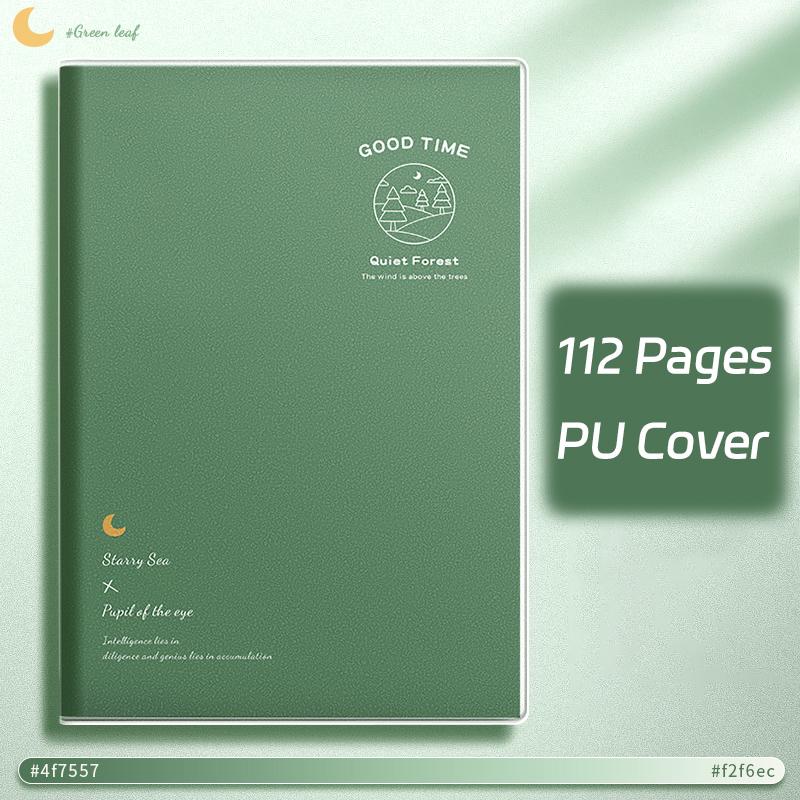 Ombre Green Thick Notebook - 112-Page Lay-Flat Design, Waterproof PU Cover & 80gsm Paper for School/Office, A5/B5 Size Options