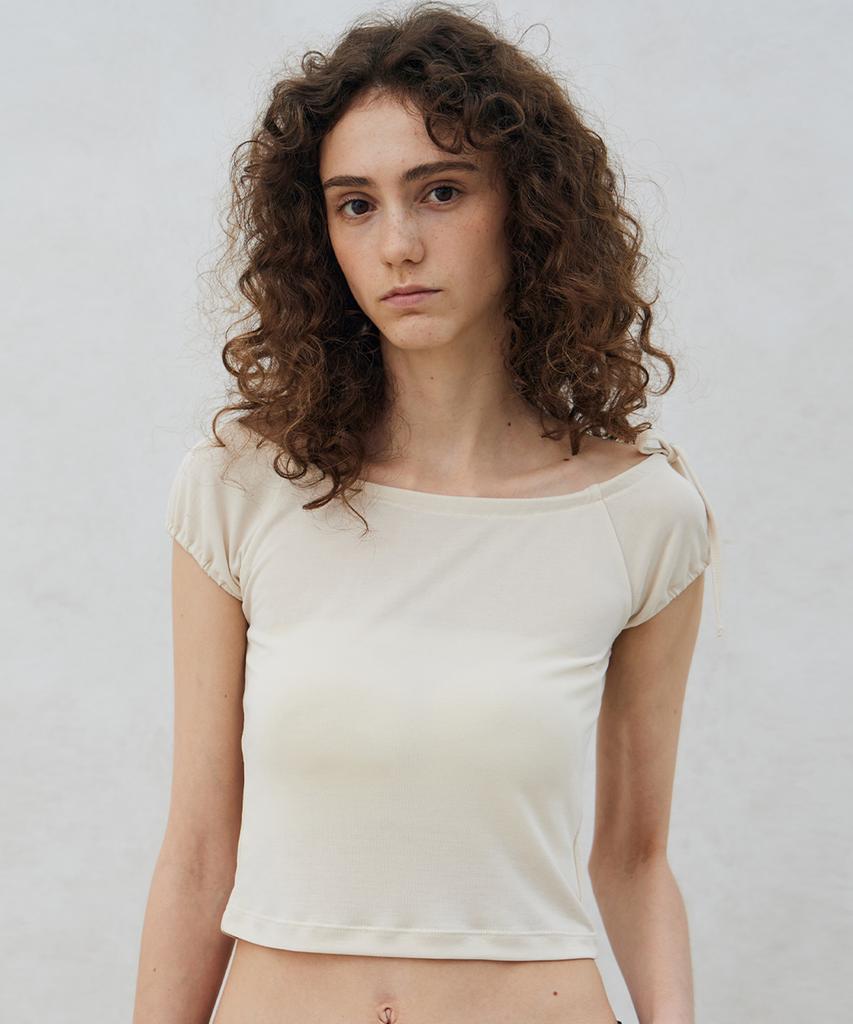 ITOV SEOUL Shirred Boat Neck T-Shirt Cm