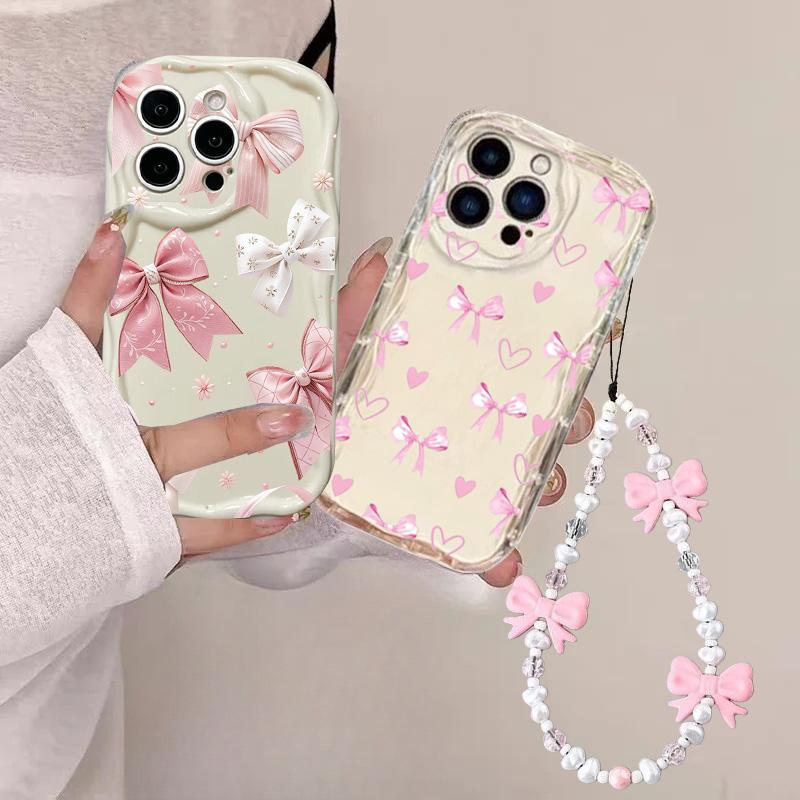 Phone Case For IPhone 17 Air 16 15 14 13 Pro Max Plus 11 12 13 Mini X 7 8 IPhone17 Luxury Cartoon Bow Bracelet Chain Cover Funda