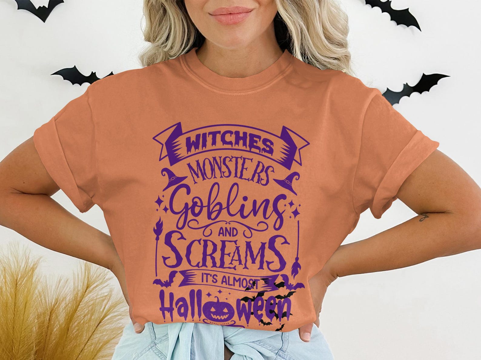 Halloween Witches Monsters Goblins Screams T-Shirt, Spooky Fall Vibes Apparel XL