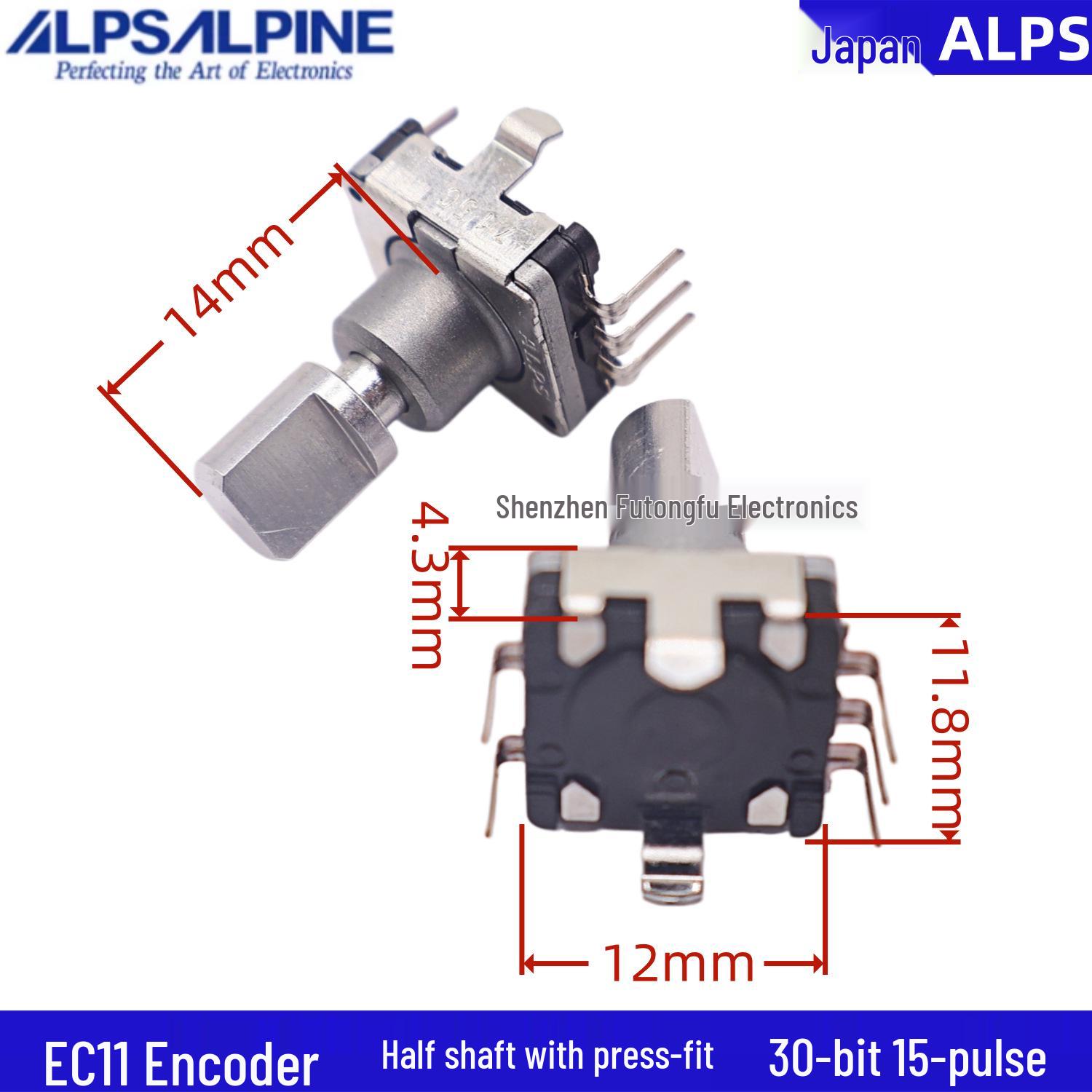 

ALPS EC11 Encoder: 360° Rotation, Push Button, 30 Position, 15 Pulse, Half Shaft.