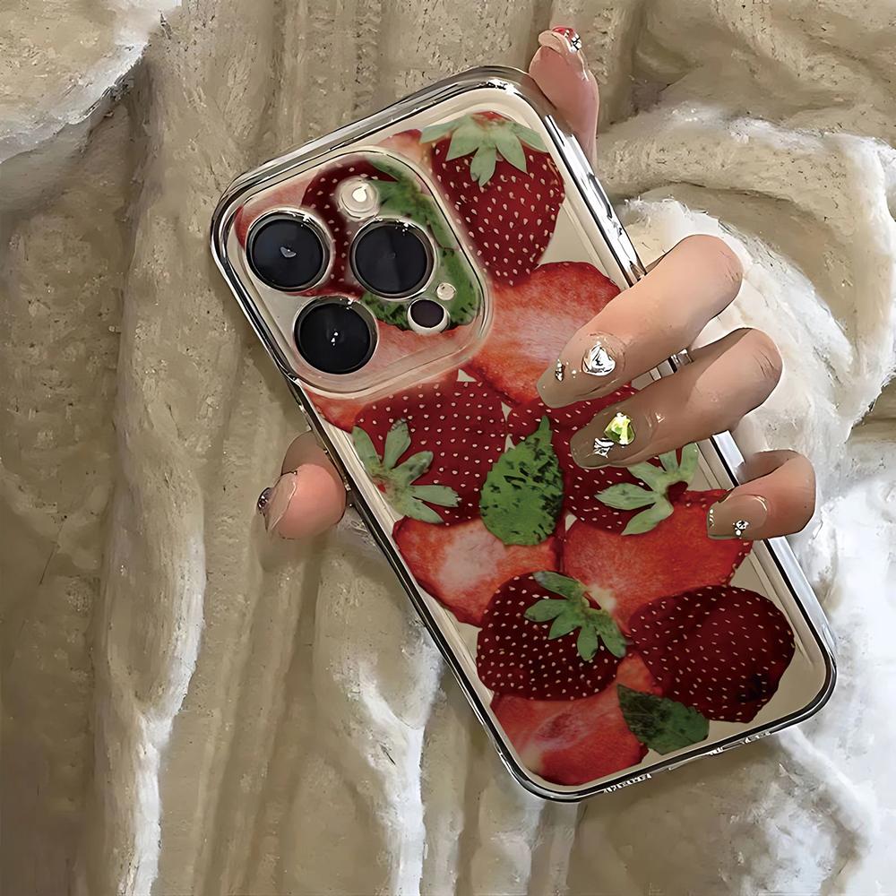 Luxury Korean Style Strawberry Phone Case For Xiaomi Redmi Note 13 12 12S 12C 11 10 10C 13C 10s A2 A3 Pro Plus 4G 5G TPU Cover