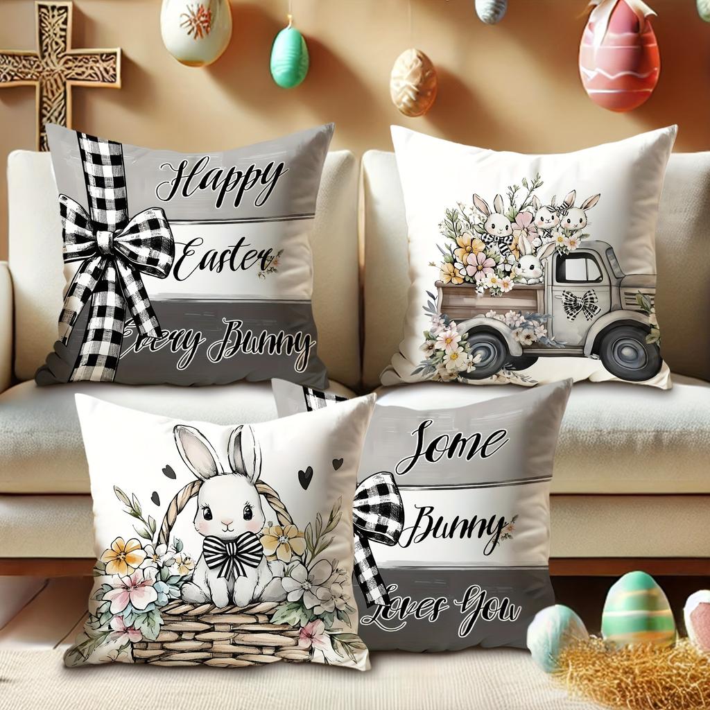 Easter Truck Bunny Print Nordic Home Decor Pillowcase Bedroom Living Room Sofa Decoration Polyester Cushion Cover with Zipper