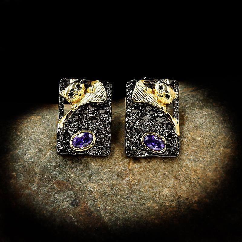 Newest Cute Cat Earrings Sweet Girl Heart Pet Purple Zircon Earrings For Women Anniversary Party Jewelry