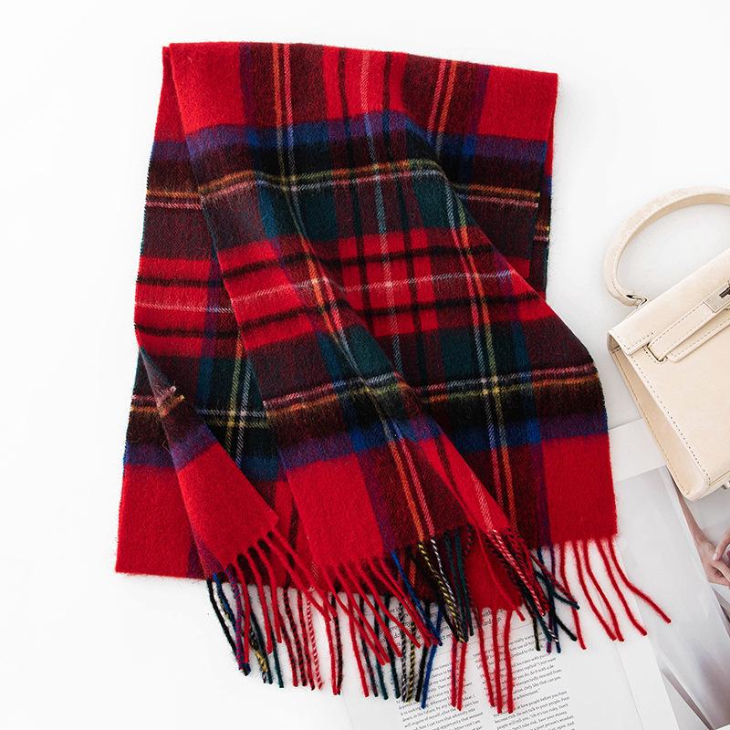 New Year Wool Scarf Plaid Women's Autumn and Winter Versatile Shawl Student Plaid Simple Warm Scarf Cashmere Feel