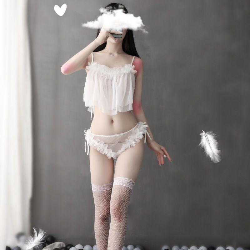 Night listening incense lingerie sexy petal splicing mesh pajamas perspective hanging neck backless temptation lace loungewear