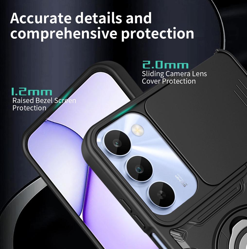 Anti-slip Armor Case For Realme C100 4G C100x C100i Slide Camera Lens Protection Ring Stand TPU Frame Plastic Phone Cover Fundas