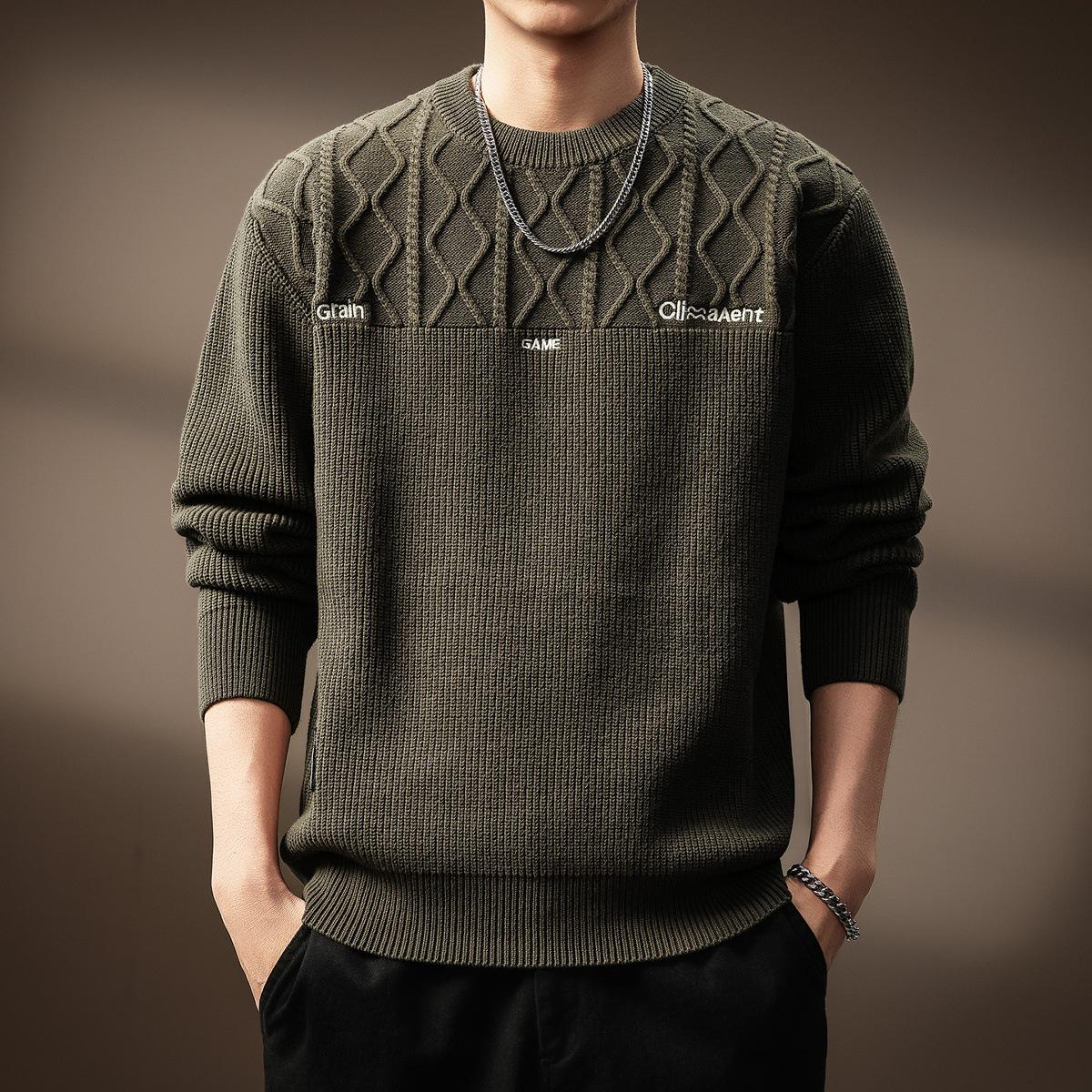 Men s High-End Retro Patchwork Sweater: Autumn/Winter Casual Loose Knit Base Layer L (120-140 Jin)