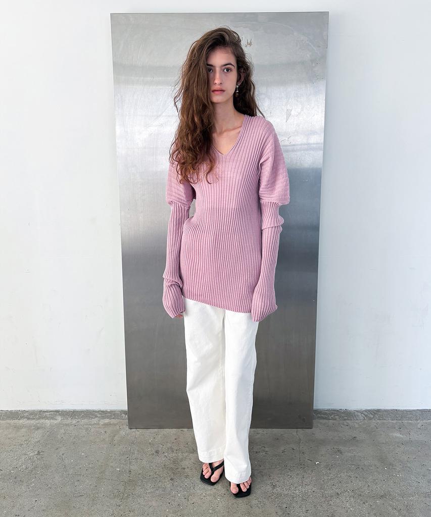 Poeteuseoul Line Ribbed Knit_Orchid Pink