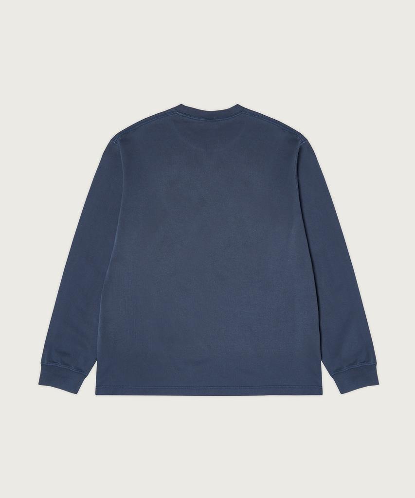 CHAMPION Track Logo Loose Fit Garment-Dyed Long Sleeve T-Shirt Blue
