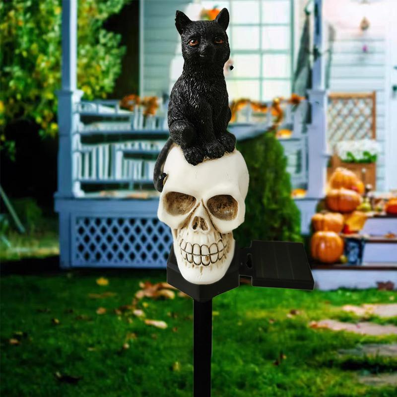 Crow/Owl/Black Cat Shaped Skeleton Stake Courtyard Villa Garden Light Solar LED Outdoor Lighting Decoration, Halloween