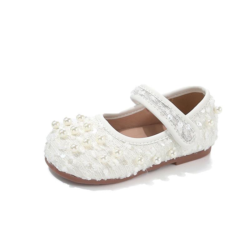 Girls Dance Shoes Elegant Round Toes Kids Flat Shoes Non-slip Soft Sole 2025 New Girls Princess Shoes with Sweet Pearl Ins Trend