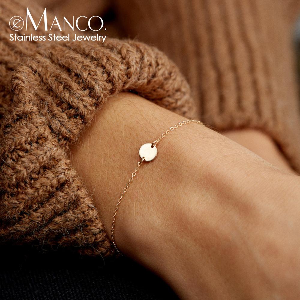 EMANCO Minimalist Initial Custom Charm Bracelets for Women Stainless Steel Bracelet Adjustable Bracelet Jewellery