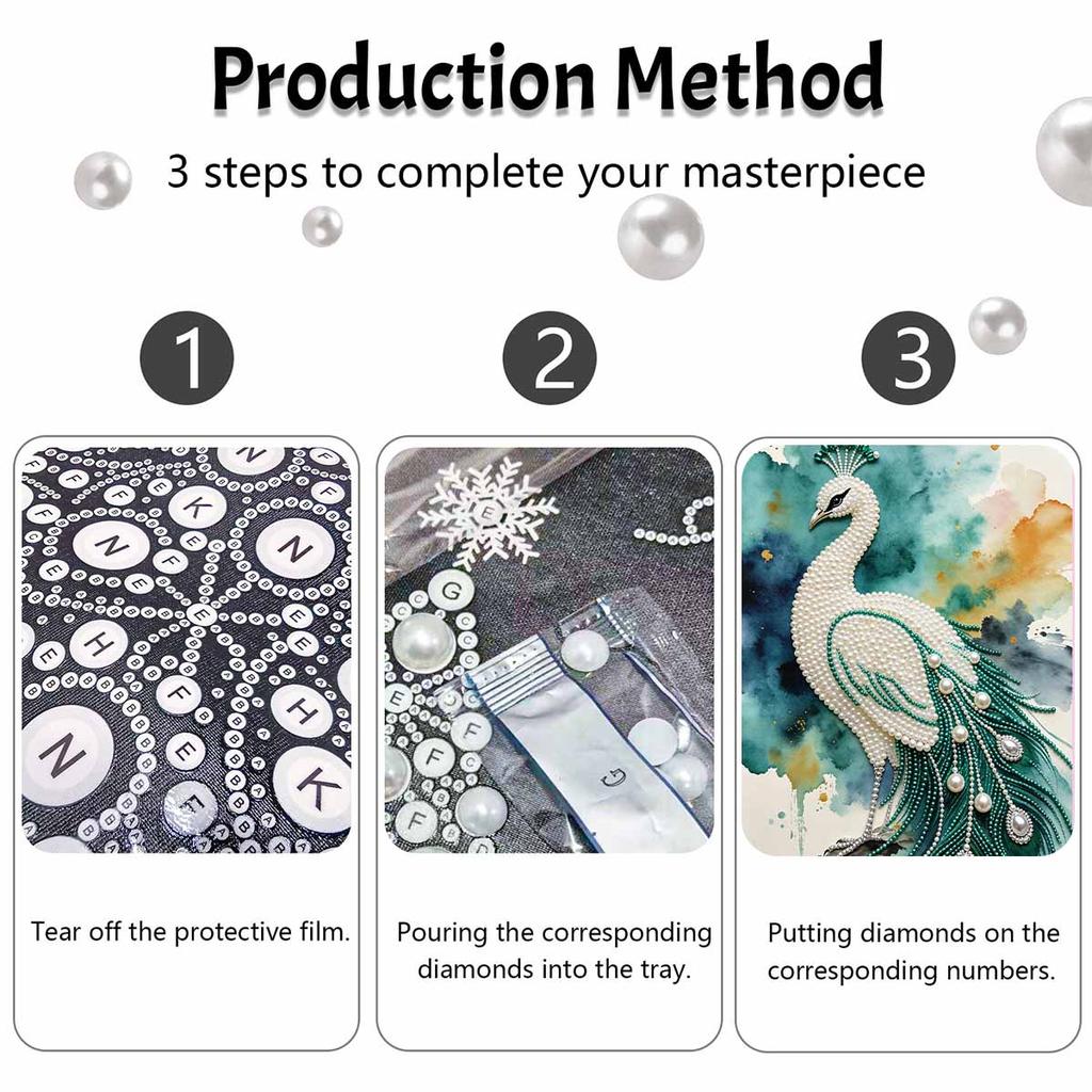 Peacock Pearl Kit 5D DIY Round Rhinestone Art for Adults Relaxing Handmade Wall Decor National Day Gift Frameless