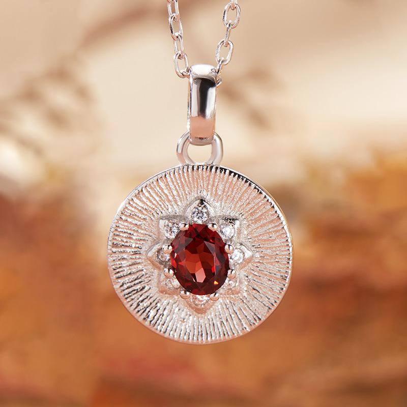 Collana Tesoro Colorato con Zaffiro Naturale, Granato Tanzaniano, Peridoto, Ciondolo da Donna, Argento Sterling S925, Design con Piatto di Giada