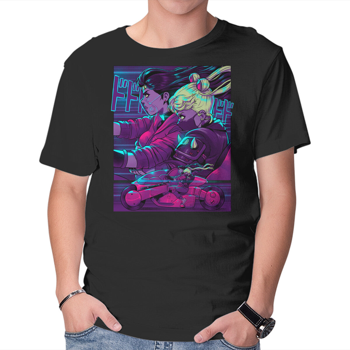 Unisex Crew Neck T-Shirt Neon Moon Eclipse Graphic Short Sleeve Casual Tee L