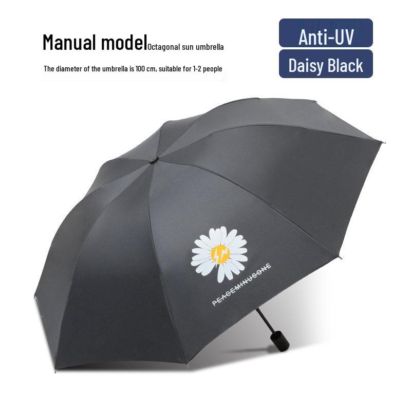 Summer UV Auto-Folding Black Parasol - Sun/Rain Dual-Use with Logo Print