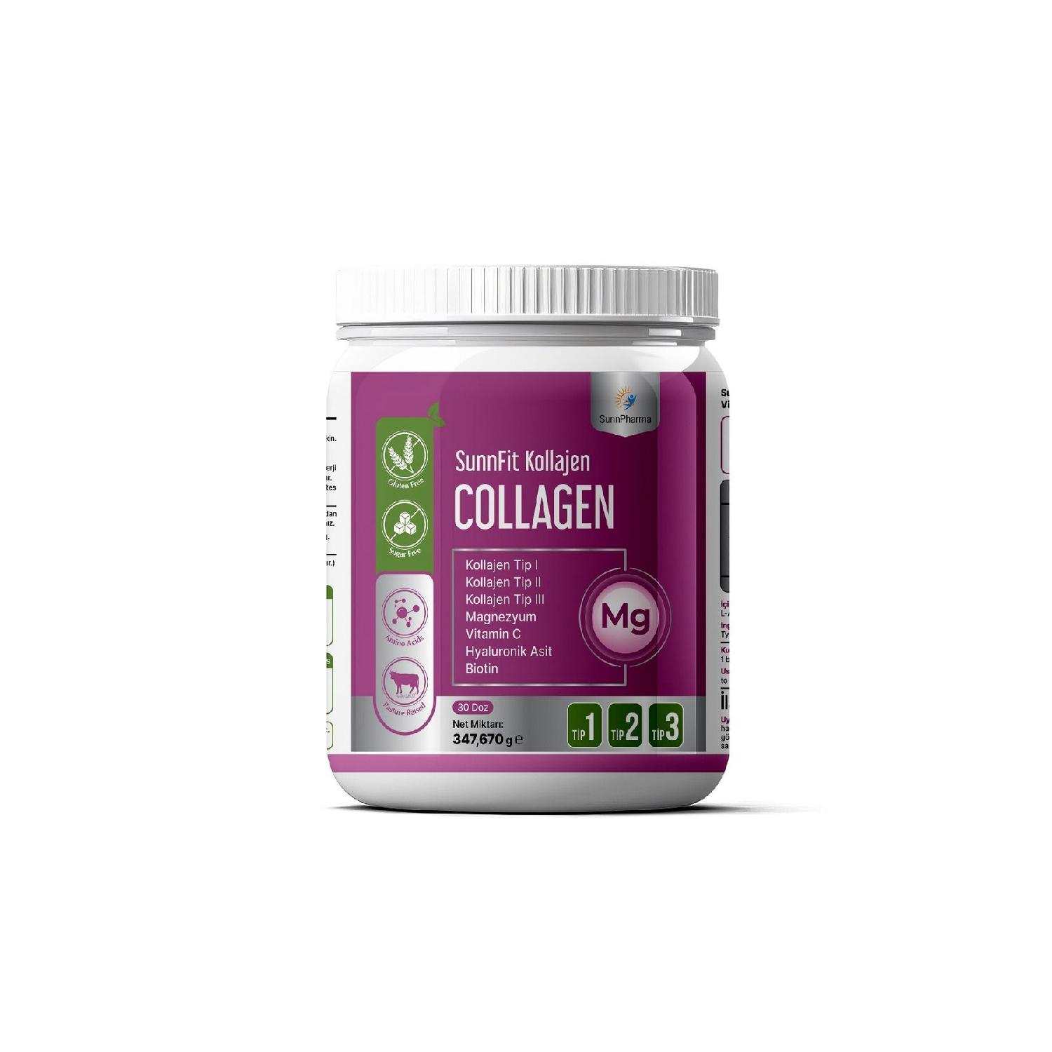 

Sunnfit Collagen Hydrolyized Collagen Peptides, Magnesium, Hyaluronic Acid, Vitamin C, Biotin