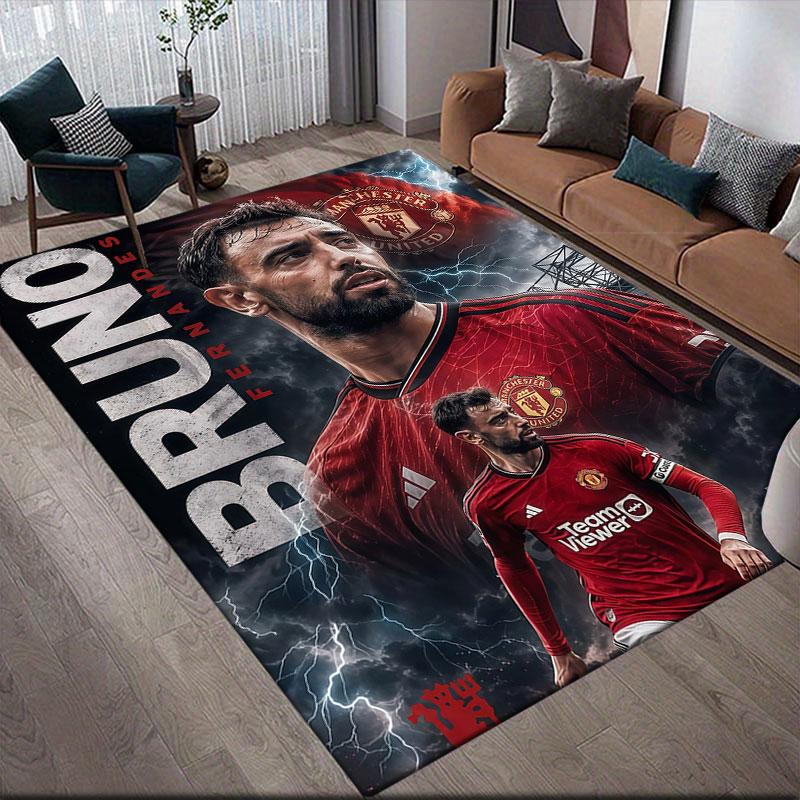 Bruno Fernandes Flannel Printed Carpet, Home Sofa Decoration for Living Room & Bedroom, Non‑Slip Play Flannel Floor Mat for Game Room