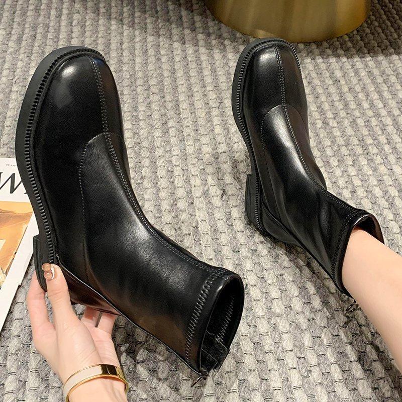 Fashion Autumn Winter New Designer Fashion Boots for Women Solid Color PU Leather Ankle Boots Female Black Casual Shoes Ladies