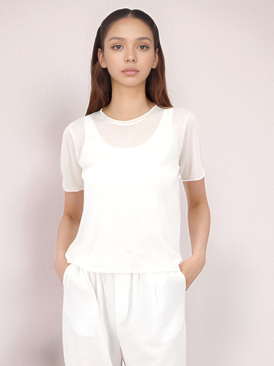 Acud Half Sleeve Sheer Knit_White White/Free
