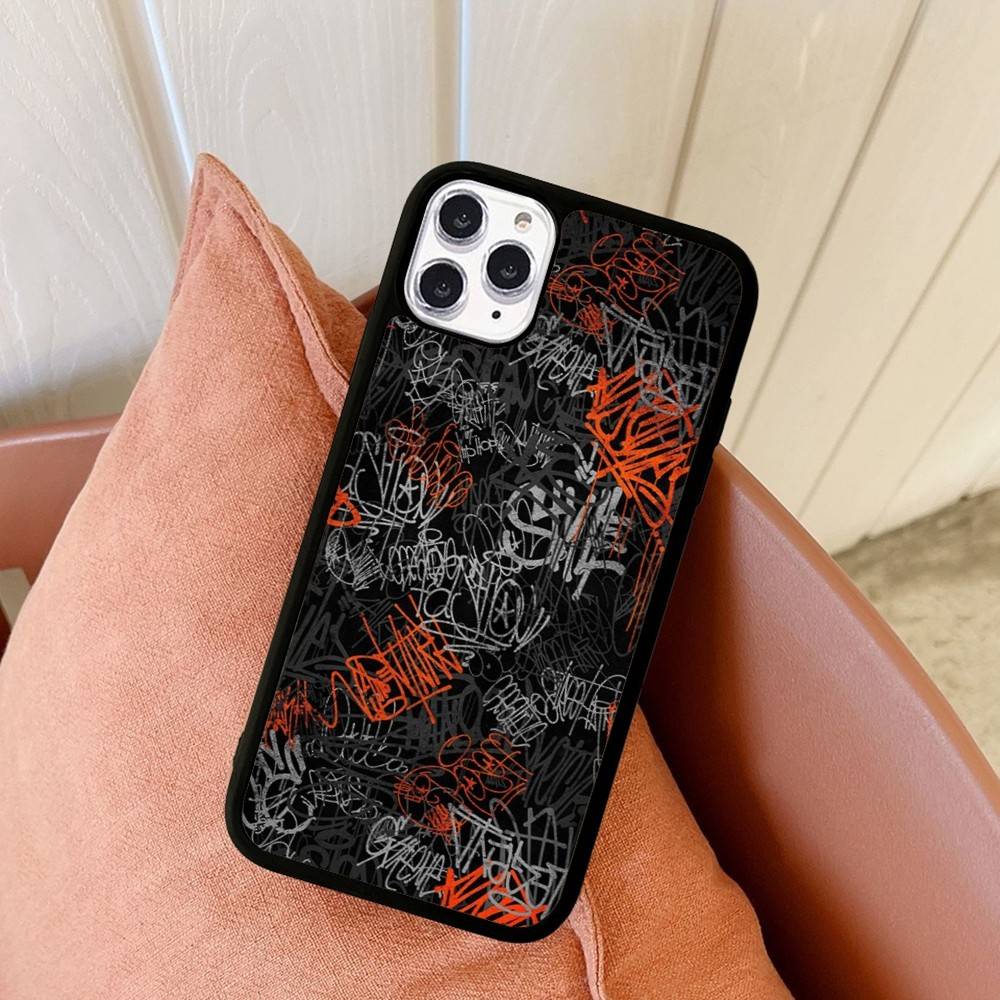 Cool Black Graffiti For iPhone 17 16 15 14 13 12 11 Mini Pro Max Plus PC+TPU Back Phone Cover