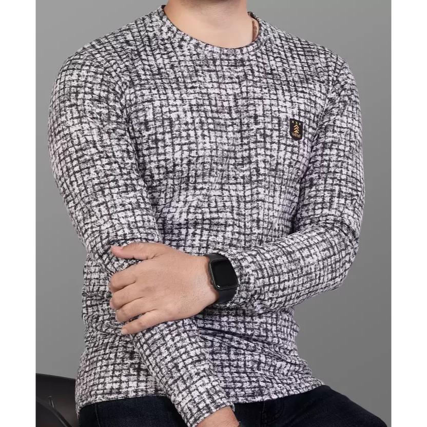 

Мужские клетчатые футболки из полихлопка с круглым вырезом