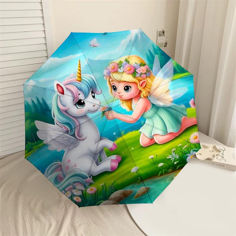 

1PC Unicorn Fairy Automatic Open/Close Umbrella with Windproof, 8-Rib Sturdy Canopy, Durable Ribs, Fashionable Design1409A