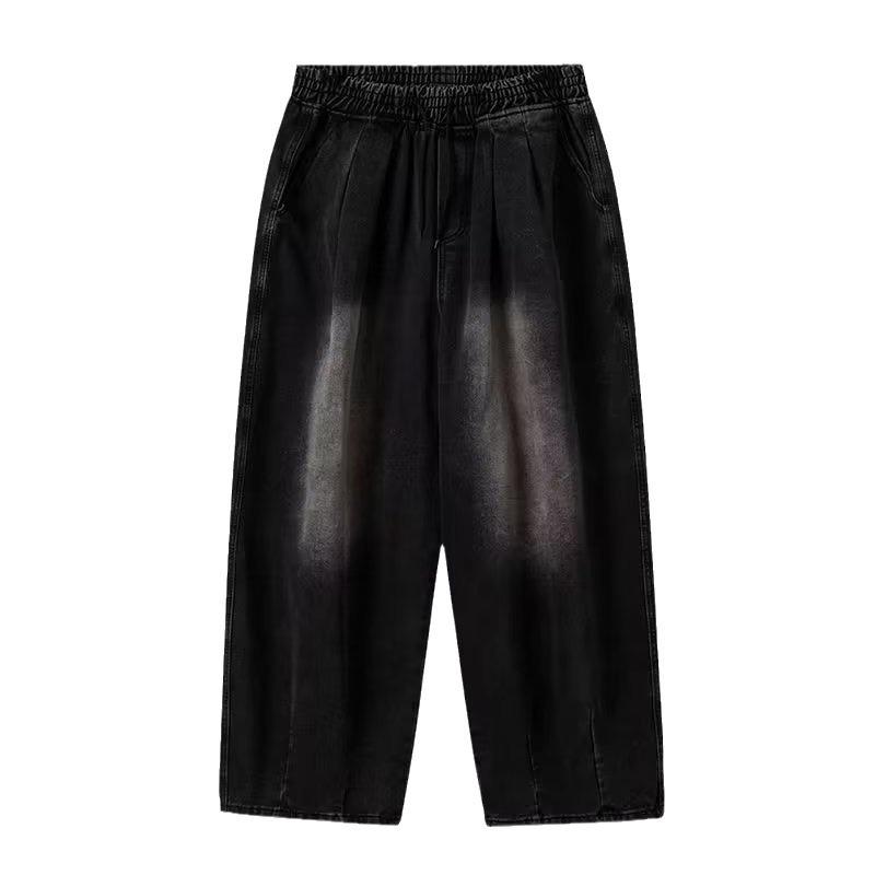 Unisex Japanese-Style Wide-Leg Loose Jeans with Elastic Waist