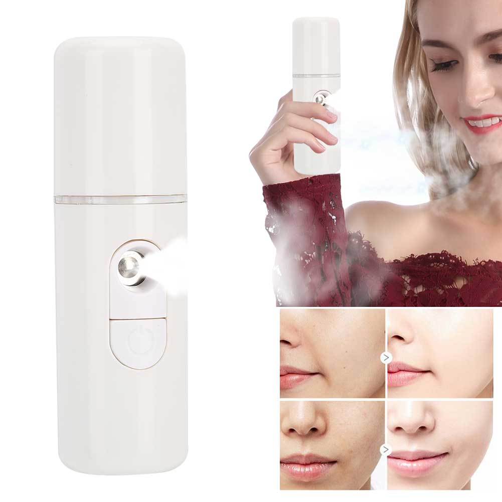 Nano Mist Sprayer Deep Hydrating Portable USB Face Steaming Skin‑Care Humidifier(White )