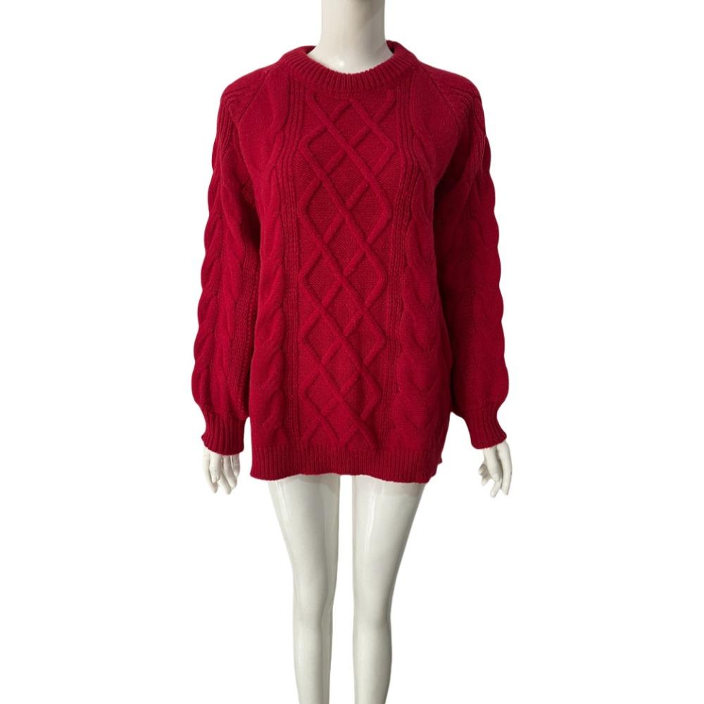 New Autumn and Winter Knitted Twist Loose Round-neck Knitted Sweater, Thickened Pullover Sweater with Thick Stitches